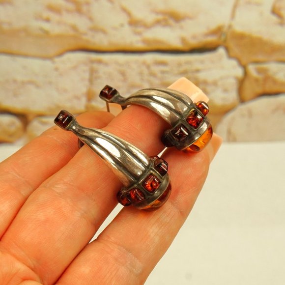 OOAK AMBER 925 SILVER HUGGIE EARRINGS with OMEGA BACKINGS, UNIQUE GIFT FOR WOMEN - Picture 2 of 12